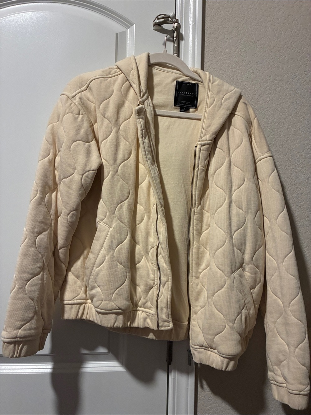 Sanctuary Cream Hooded Quilted Jacket